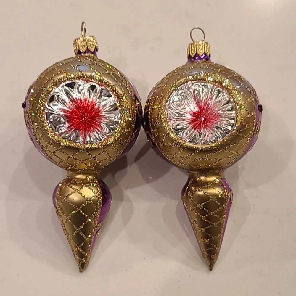 Set of 2 Hand-blown Glass Purple Ornaments